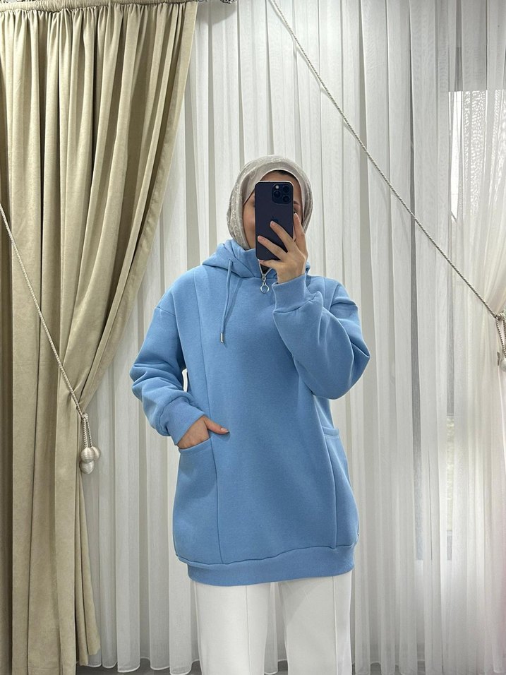 Bordo Kapüşonlu Kadın Sweatshirt - Görsel 3