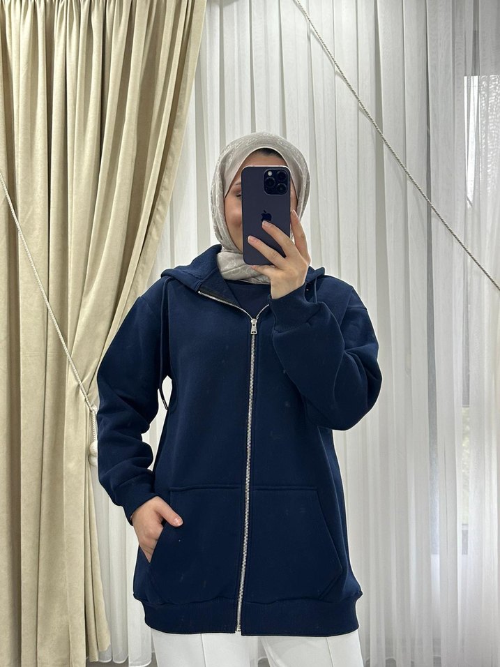 Kapüşonlu Fermuarlı Kahverengi Sweatshirt - Görsel 2