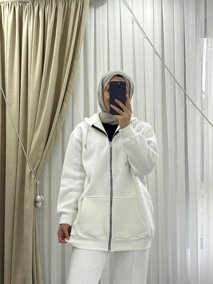 Kapüşonlu Fermuarlı Kahverengi Sweatshirt - Görsel 3