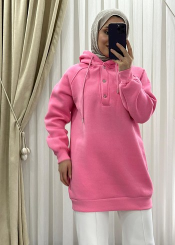 m Beden sarı Renk Sarı Kapüşonlu Düğmeli Kadın Sweatshirt