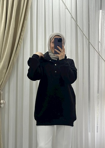 Diğer Sarı Kapüşonlu Düğmeli Kadın Sweatshirt
