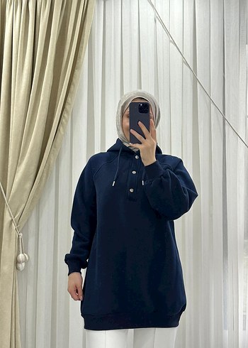 Sarı Kapüşonlu Düğmeli Kadın Sweatshirt - Görsel 3