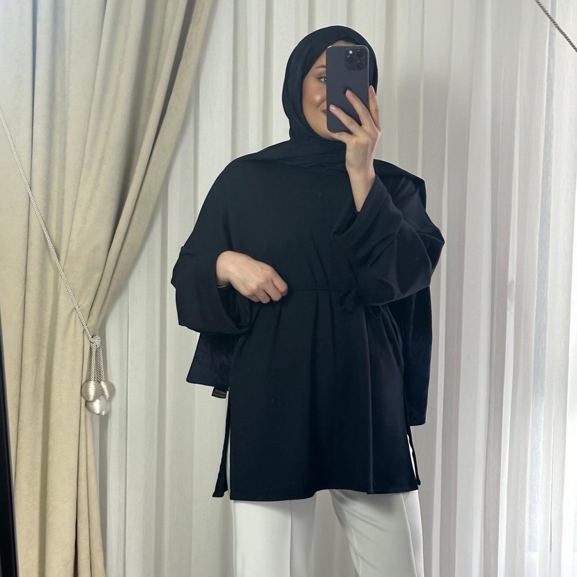 Bordo Salaş Midi Tunik, Uzun Kollu, Yüksek Yaka - Görsel 2