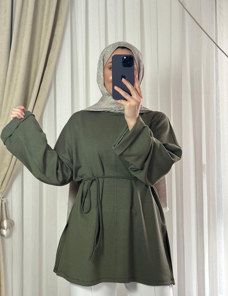 Bordo Salaş Midi Tunik, Uzun Kollu, Yüksek Yaka - Görsel 4