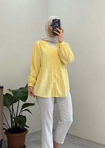 Düğmeli V Yakalı gömlek - Görsel 5