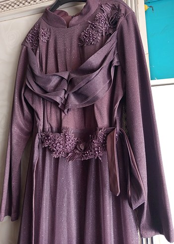 Mor Uzun Drapeli Gotik Abiye Elbise - Görsel 3