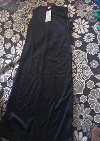 Siyah V Yaka Drapeli Uzun Elbise - Görsel 3