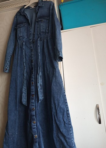 Düğmeli Lacivert Uzun Kot Elbise - Görsel 2