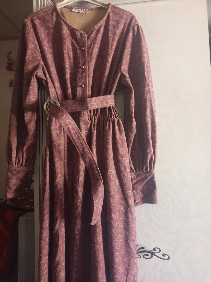 Vintage Bordo Uzun Elbise - Görsel 2