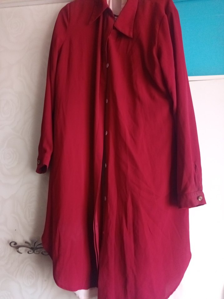 Uzun Boy Bordo Düğmeli Hamile Kabanı - Görsel 2