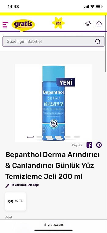 Bepanthol temizleme jeli