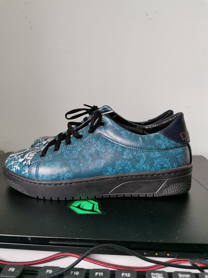 Yüksek Topuklu Mavi Yılan Desenli Bağcıklı Sneakers - Görsel 2