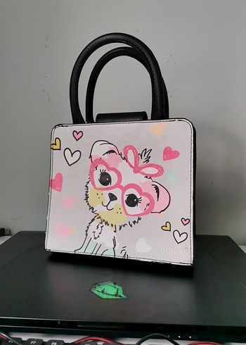 Pembe Baskılı Zincir Detaylı Kadın Çanta - Görsel 6