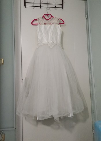 Beyaz Dantel İşlemeli Klasik Kız Çocuk Elbisesi - Görsel 2