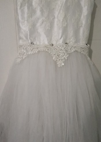 Beyaz Dantel İşlemeli Klasik Kız Çocuk Elbisesi - Görsel 5