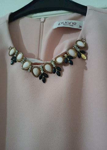 Zincir Detaylı Pembe Uzun Abiye Elbise - Görsel 3