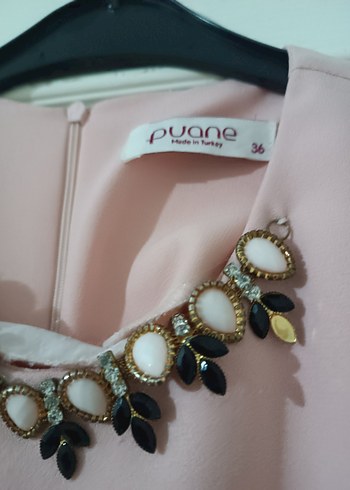 Zincir Detaylı Pembe Uzun Abiye Elbise - Görsel 4