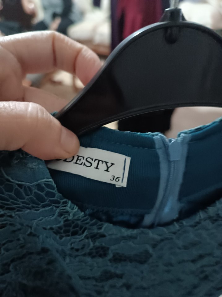 Uzun Kollu Mavi Dantel Vintage Abiye Elbise - Görsel 4