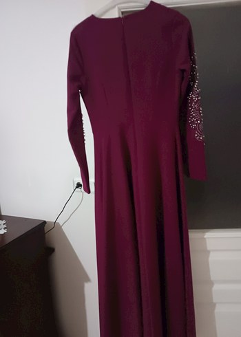 Bordo Uzun Kollu Drapeli Kadın Elbise - Görsel 3