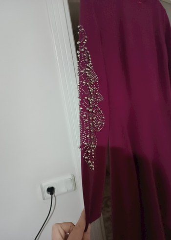 Bordo Uzun Kollu Drapeli Kadın Elbise - Görsel 2