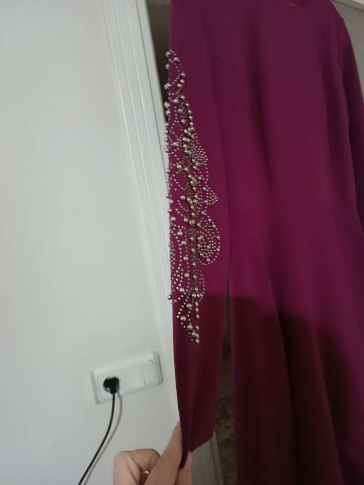 Bordo Uzun Kollu Drapeli Kadın Elbise - Görsel 2