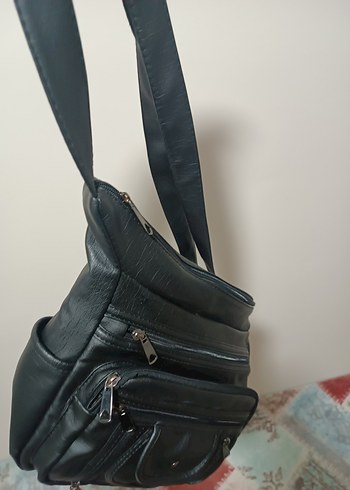 Siyah Deri Fermuarlı Biker Kadın Çanta - Görsel 2