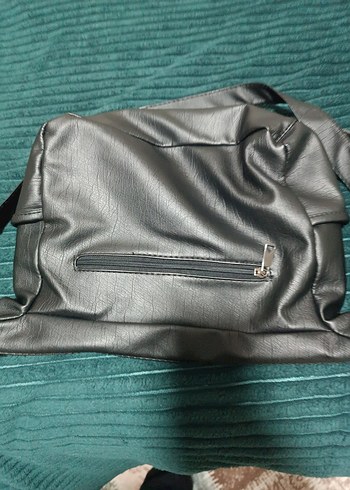 Siyah Deri Fermuarlı Biker Kadın Çanta - Görsel 4