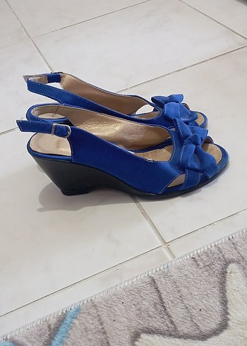 Mavi Rugan Dolgu Topuklu Kadın Abiye Ayakkabı - Görsel 2