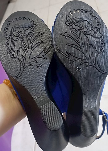 Mavi Rugan Dolgu Topuklu Kadın Abiye Ayakkabı - Görsel 3