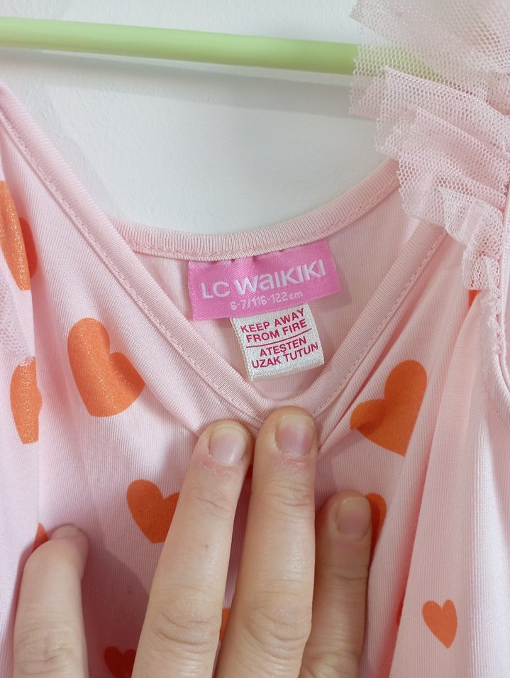 Pembe Kolsuz Fırfırlı Nakışlı Kız Elbisesi - Görsel 3