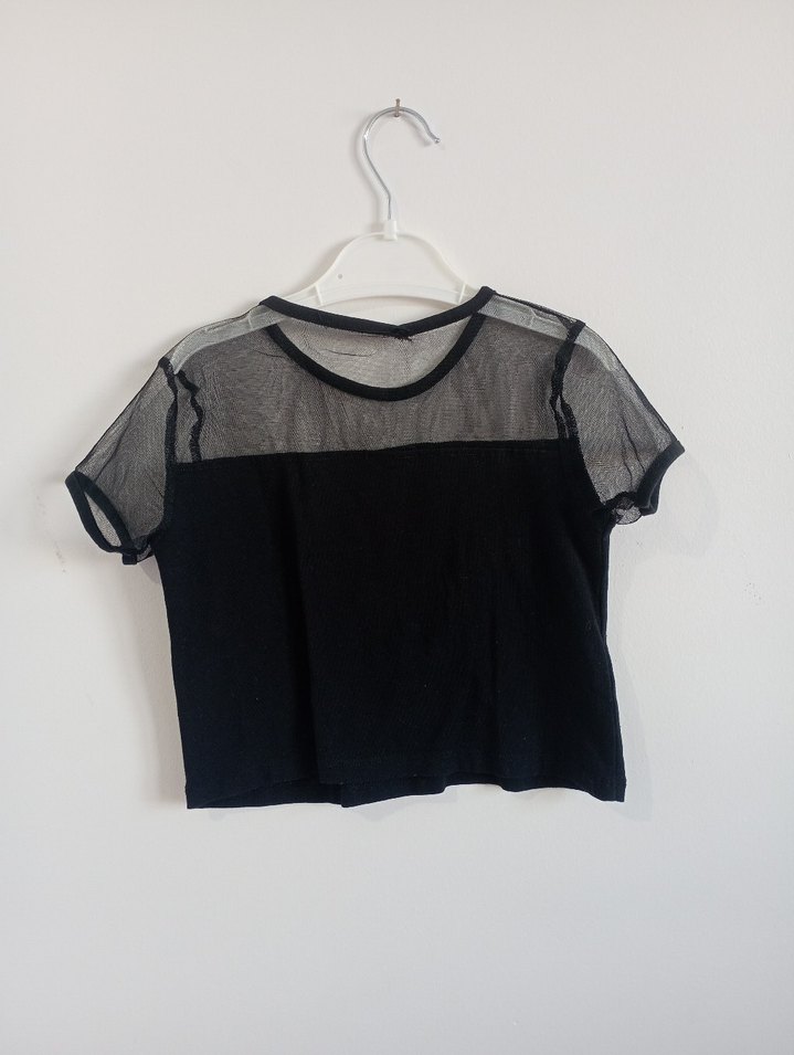 Nakışlı Siyah Kız Bluzu, Kısa Kollu, Salaş Kesim - Görsel 5