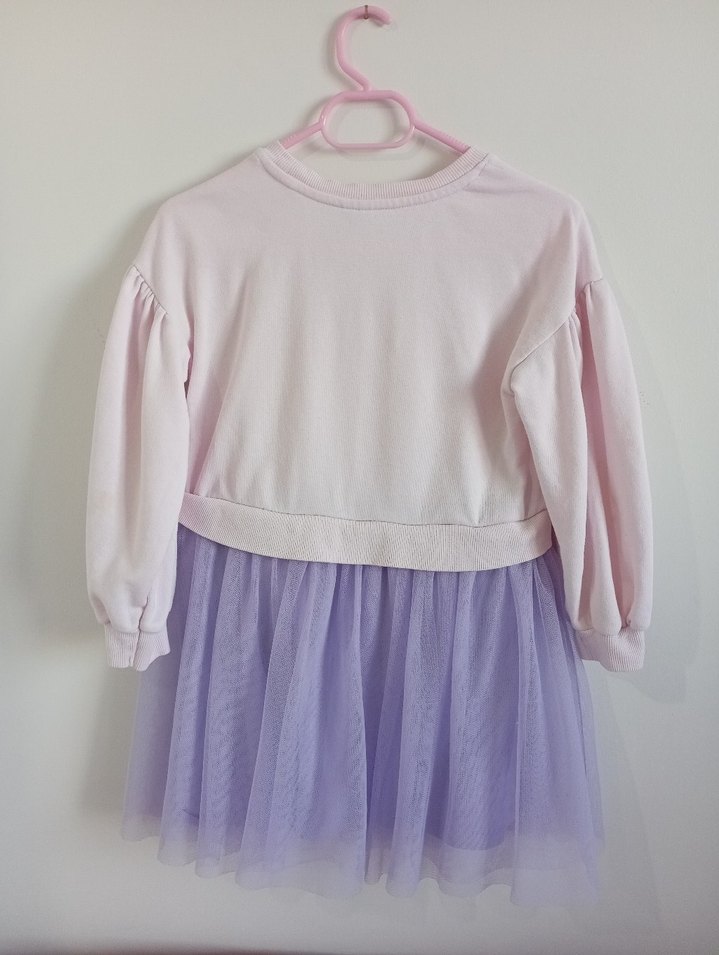 Uzun Kollu Mor Kız Çocuk Elbise - Görsel 2