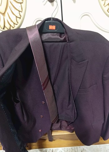 Bordo Erkek Kemerli Uzun Takım Elbise