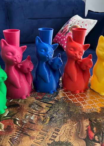 Renkli Kedi Figürlü Dekoratif vazolar - Görsel 4