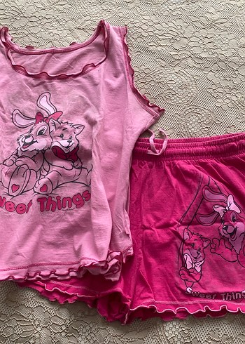 Pembe Baskılı Kısa Kadın Pijama Takımı - Görsel 3