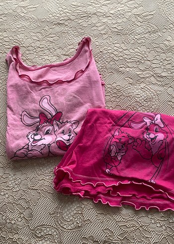 Pembe Baskılı Kısa Kadın Pijama Takımı - Görsel 2