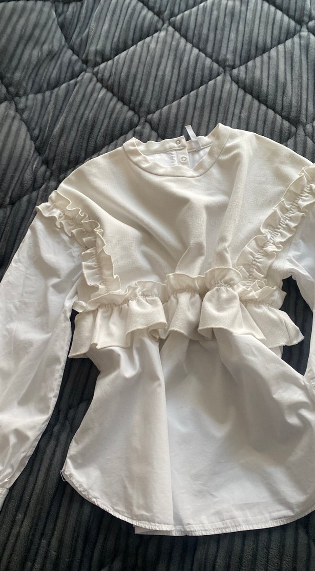 Beyaz Fırfırlı Keten Bluz - Görsel 5