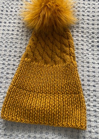 Kız Çocuk Örgü Hardal Bere Ponponlu - Görsel 4