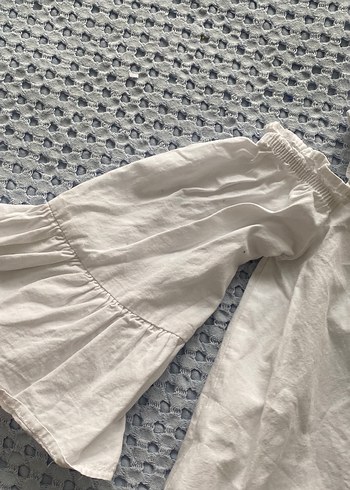 Düğmeli Beyaz Keten Kız Çocuk Gömlek - Görsel 3