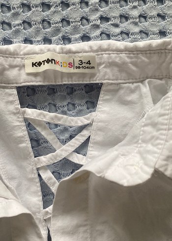 Düğmeli Beyaz Keten Kız Çocuk Gömlek - Görsel 2