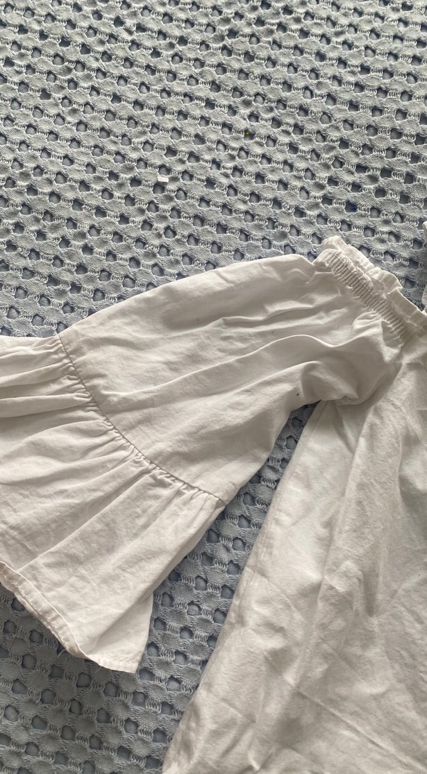 Düğmeli Beyaz Keten Kız Çocuk Gömlek - Görsel 3