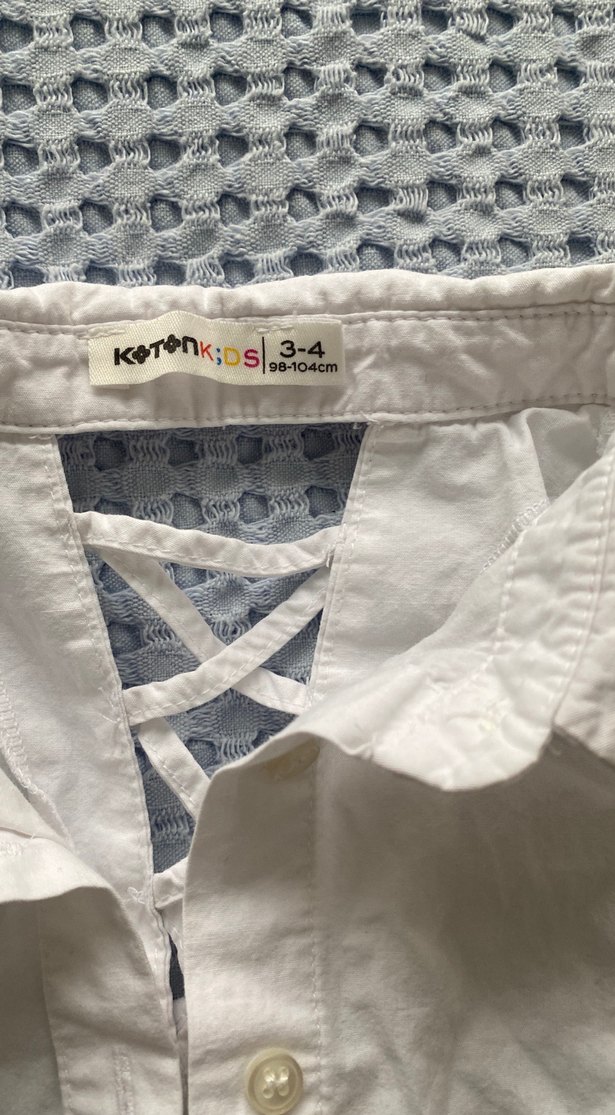 Düğmeli Beyaz Keten Kız Çocuk Gömlek - Görsel 2