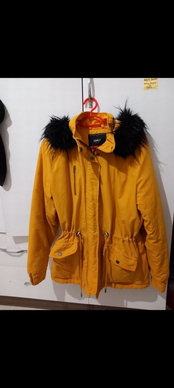 Sarı Kadın Midi Kışlık Kürklü Mont - Görsel 2