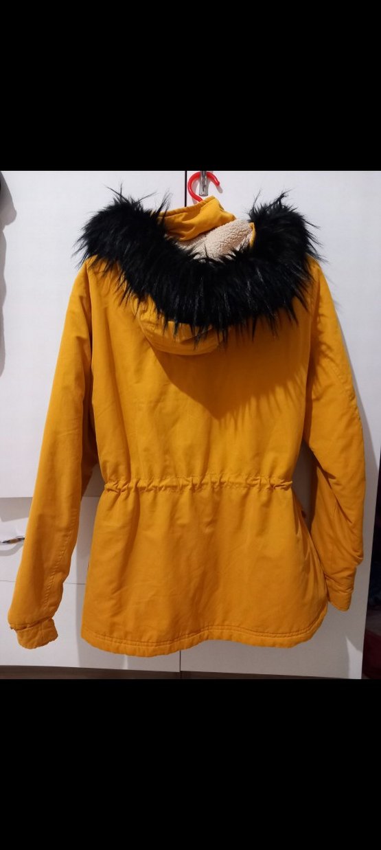 Sarı Kadın Midi Kışlık Kürklü Mont - Görsel 3