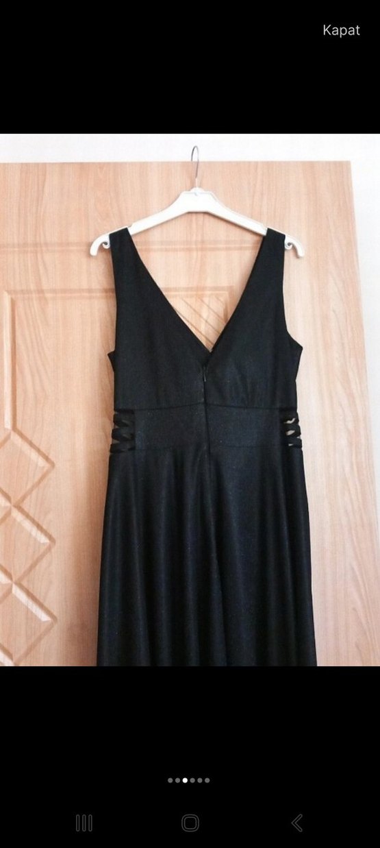 Siyah Parlak Gotik Midi  Elbisesi - Görsel 3