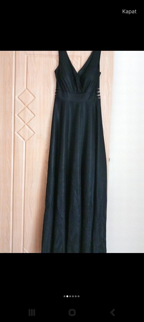 Siyah Parlak Gotik Midi  Elbisesi - Görsel 2