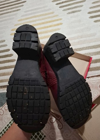 Bordo Tokalı Kadın Deri Bot, Kalın Topuklu - Görsel 4