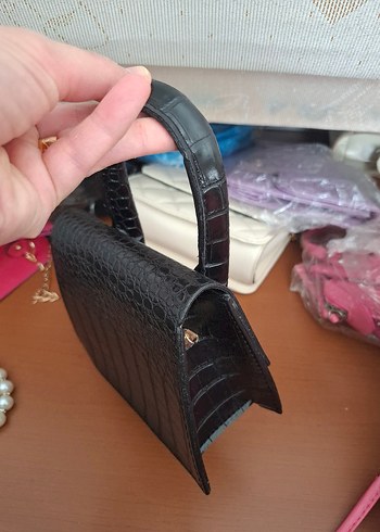 Siyah Yılan Desenli Deri Kadın Çanta - Görsel 2