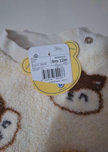 Sarı Baskılı Peluş Erkek Bebek Takımı - Görsel 2