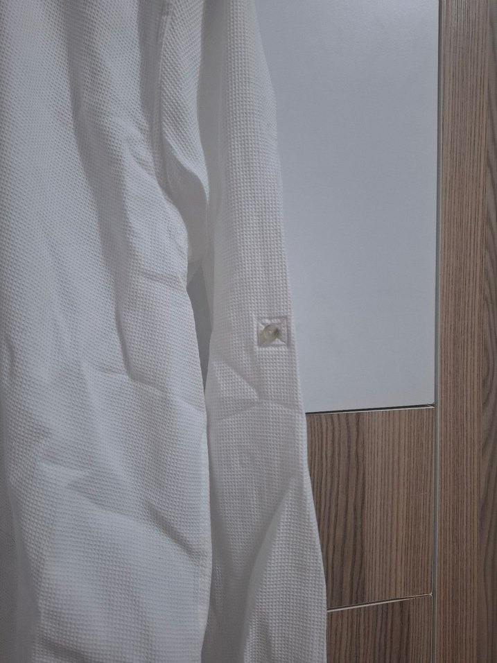 Erkek Beyaz Keten Uzun Kollu Gömlek - Görsel 5